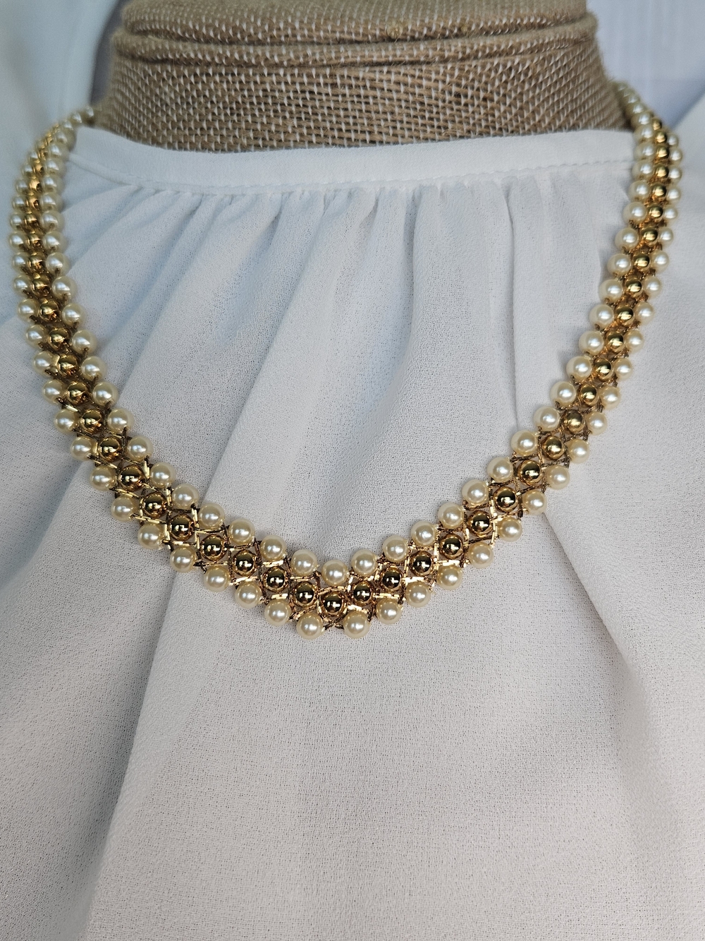 Napier Gold-Tone Braided Necklace with Ivory Pearls